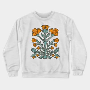 Orange Flowers Scandinavian Folk Art Linocut Print Crewneck Sweatshirt